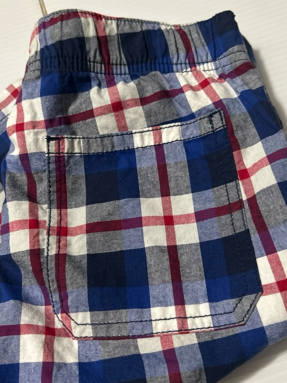 Plaid Cotton Boxer Shorts — Blue, White & Red